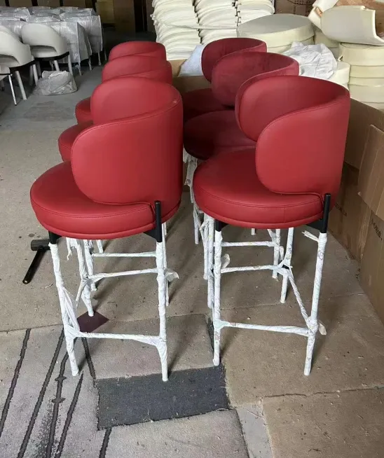 Red 22205 bar stools with footrests, wrapped for shipping