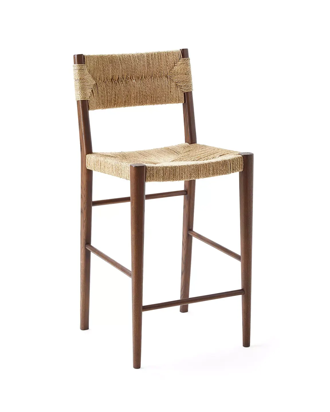 Oslo hand-woven counter stool, three-quarter view