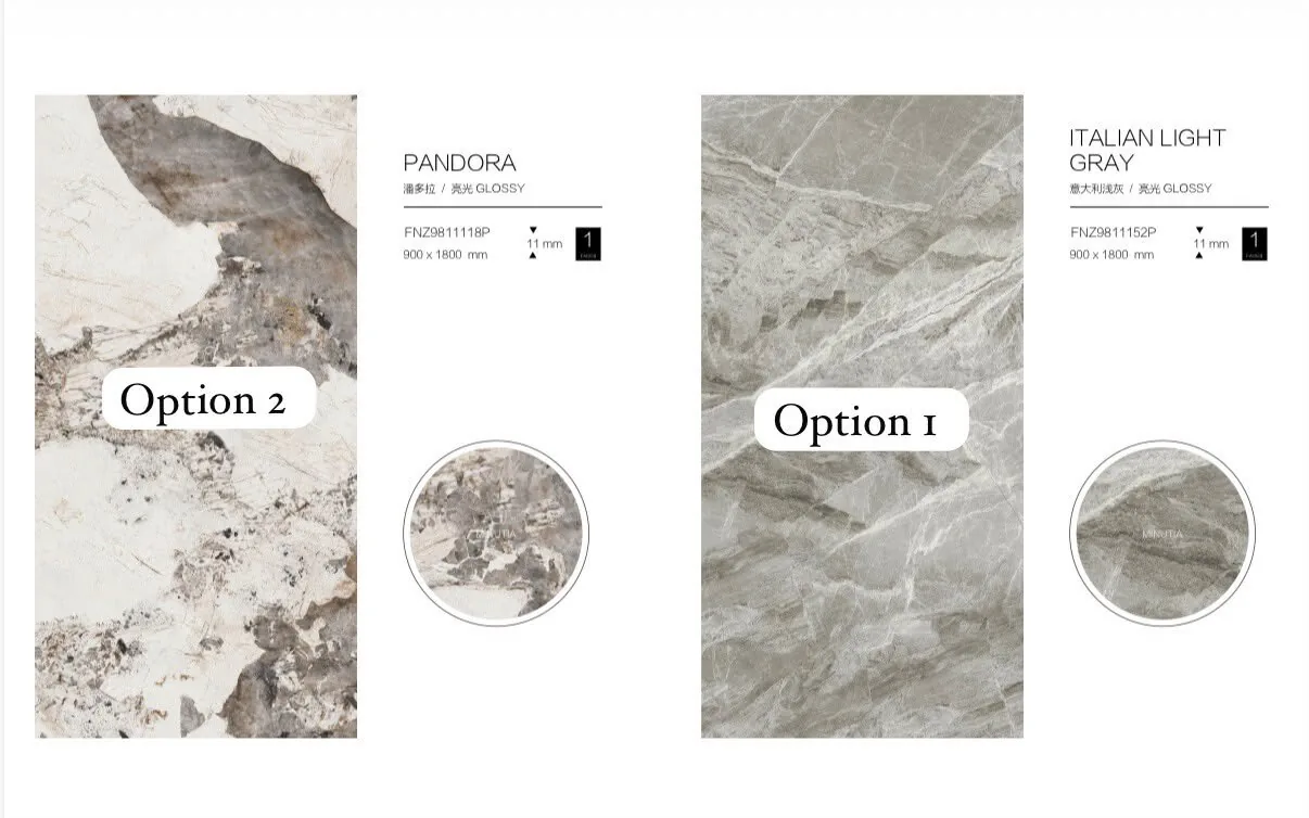 Supplier colour card with Pandora Option 2 and Italian Light Gray Option 1